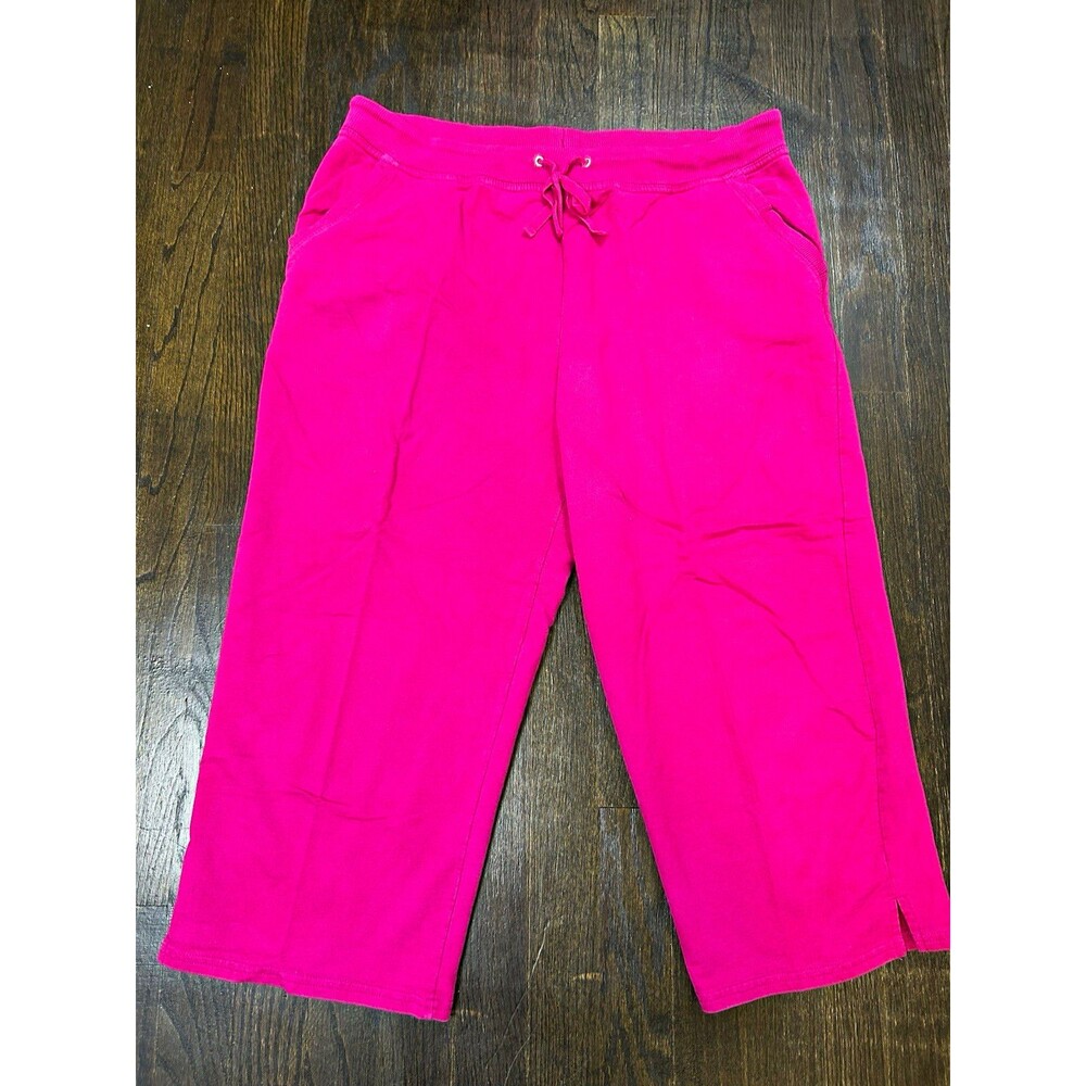 VTG 90s Hanes Magenta Pink Knit Large Capri Sweatpants Loungewear Y2K